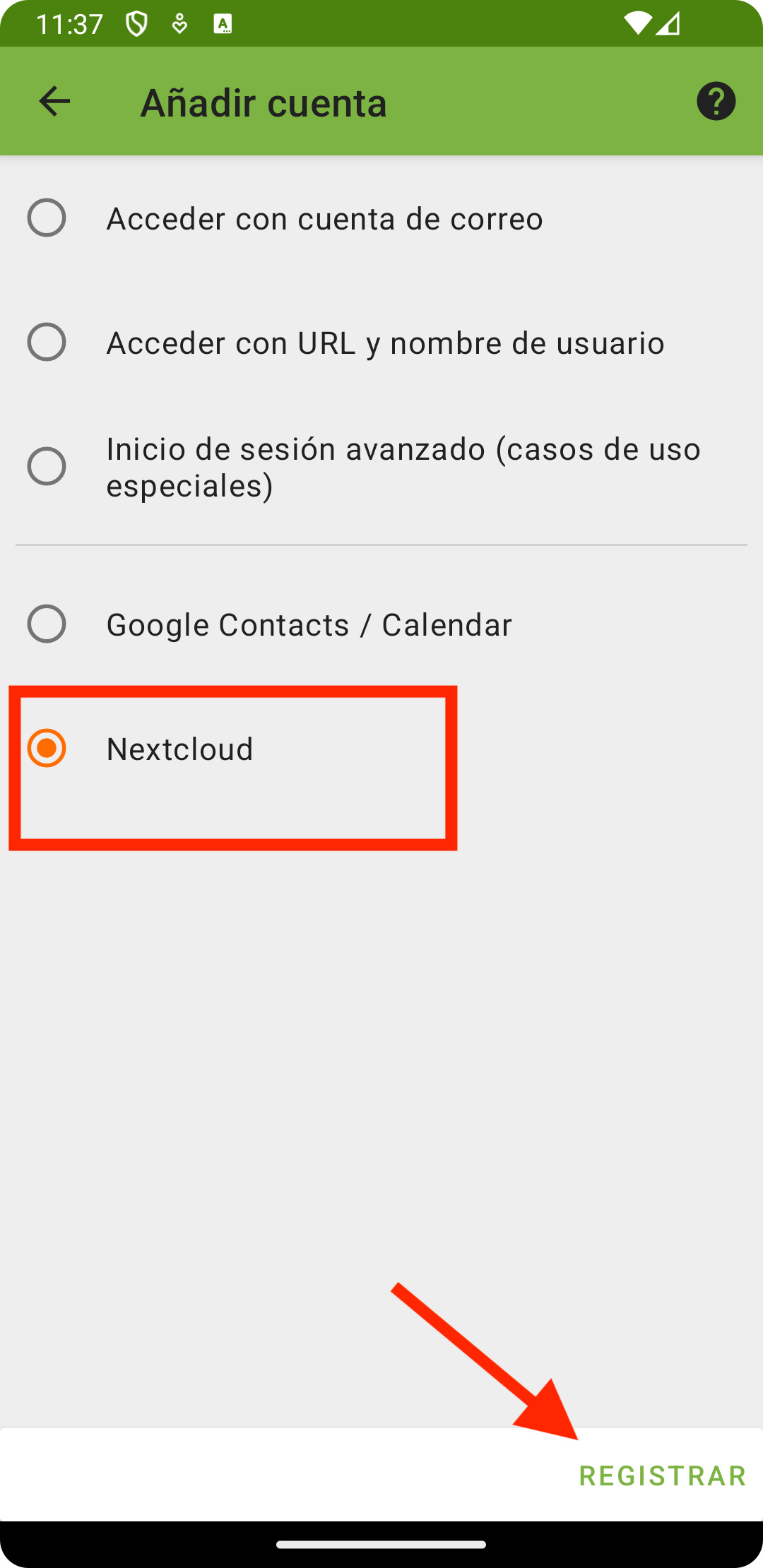 Configurar calendario y contactos Android