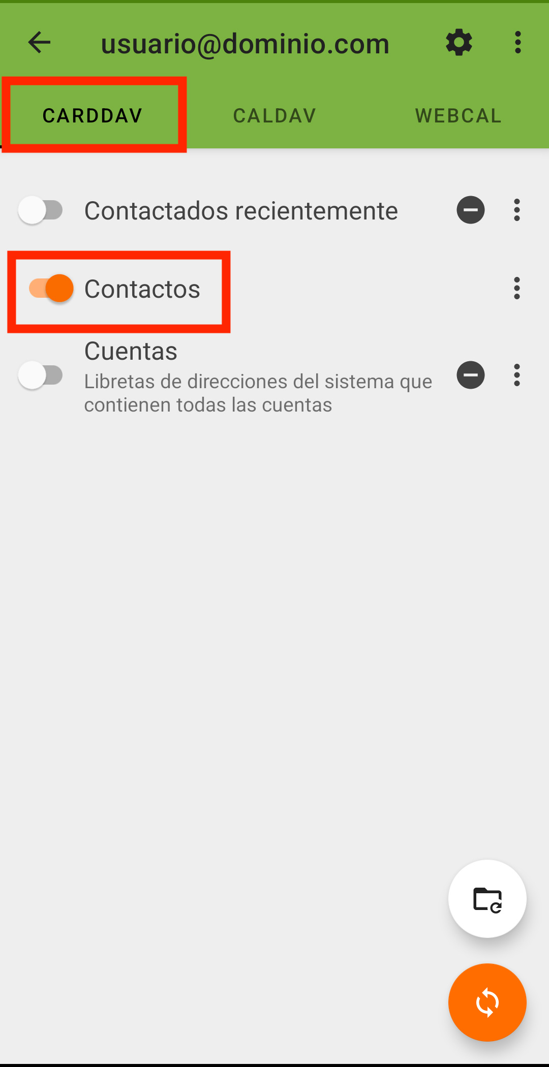 Configurar calendario y contactos Android