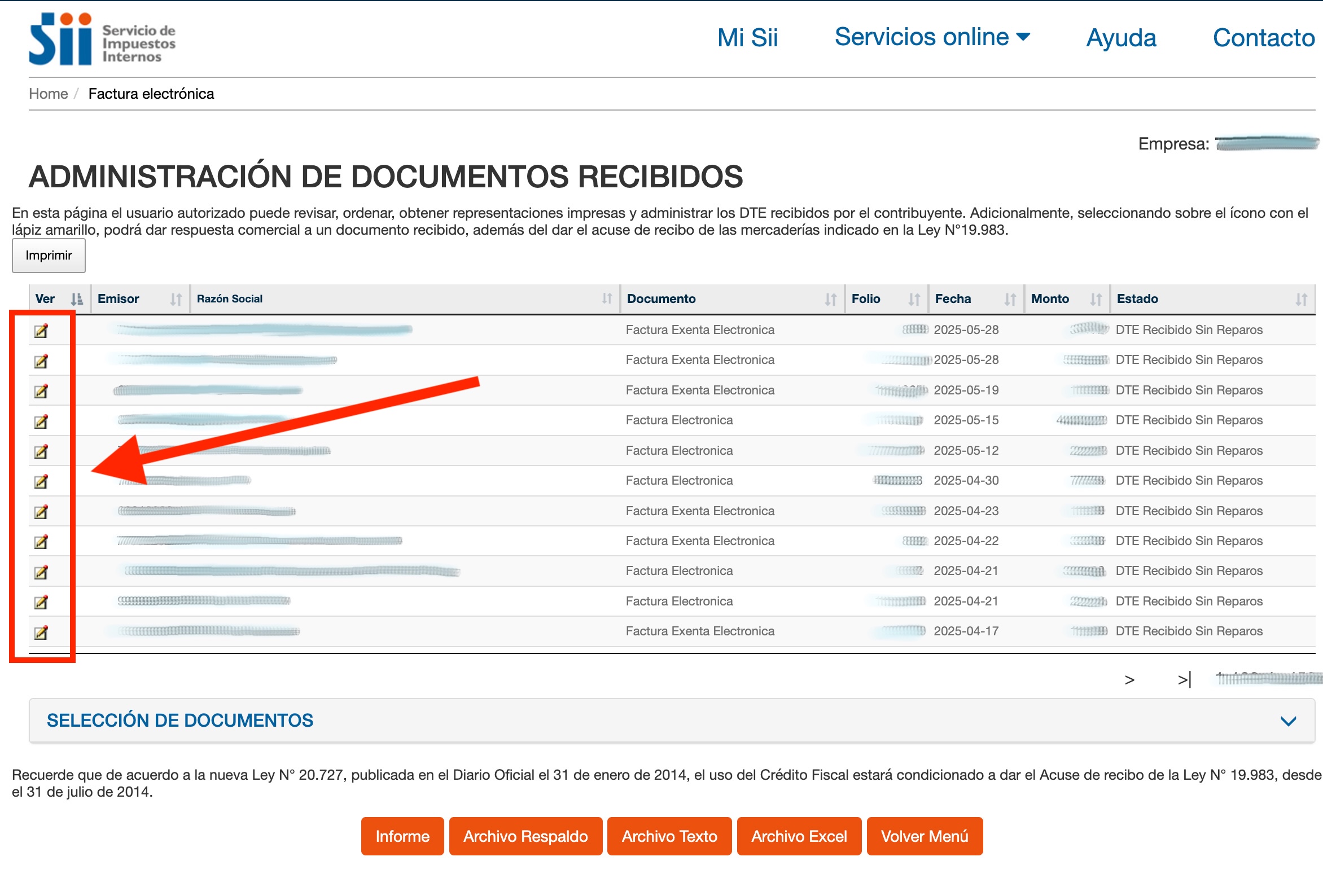Ver factura en SII Chile