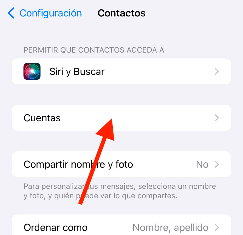 Configurar contactos iPhone