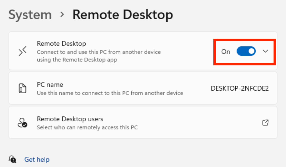 Activar Remote Desktop Windows 11