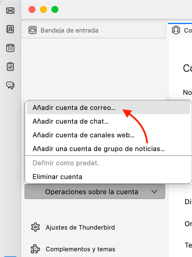 Configurar cliente Thunderbird en Mac